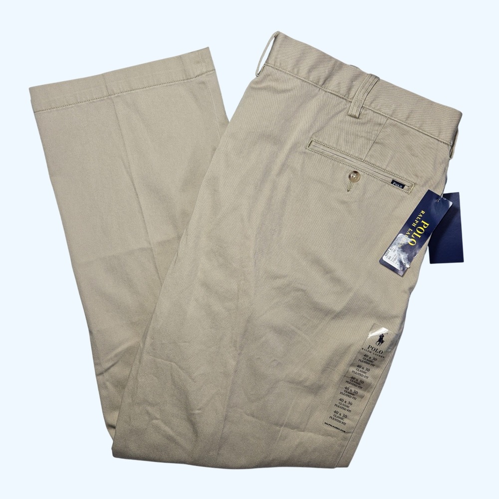 NEW Polo Ralph Lauren Mens Classic Pleated Fit Chino Pants Hudson Tan 40x30